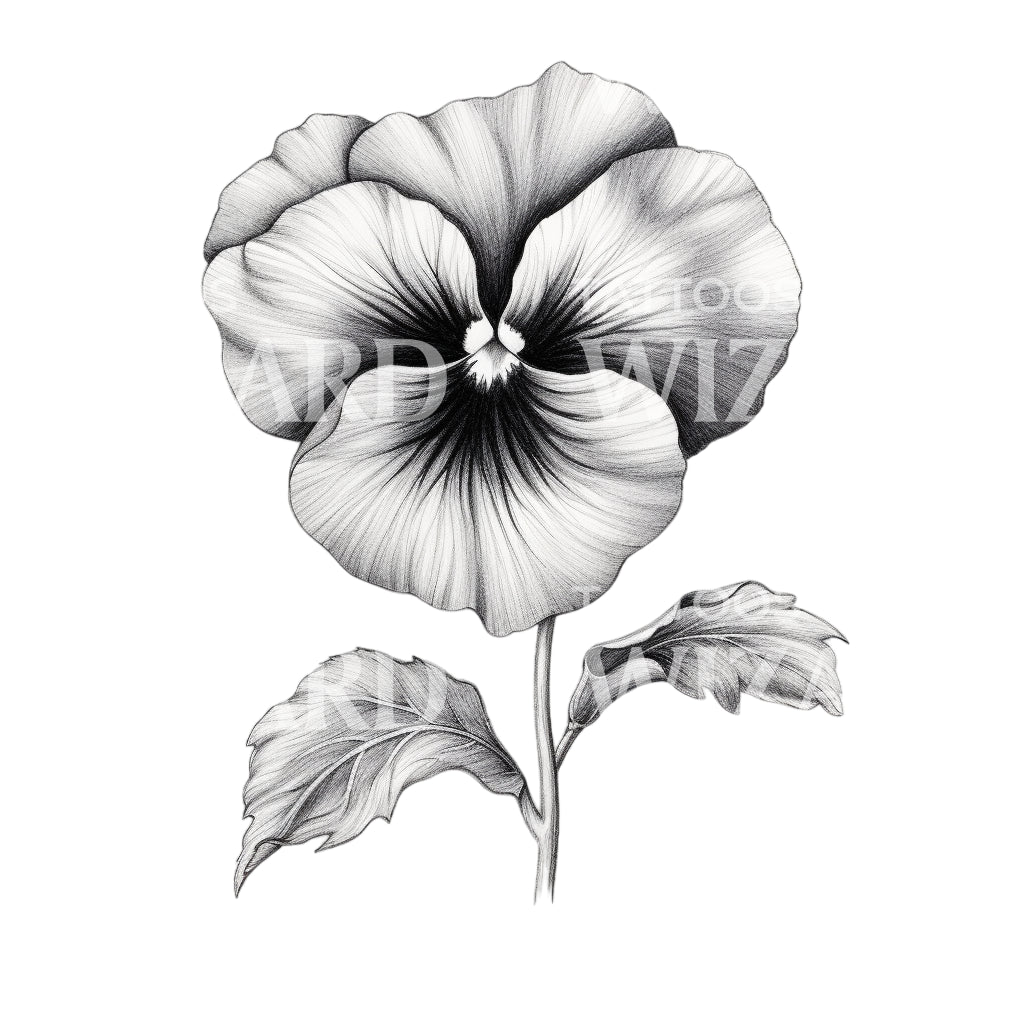 Black and Grey Pansy Flower Tattoo Design
