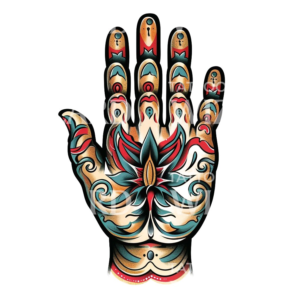 Spiritual Tattooed Hand Old School Tattoo Design