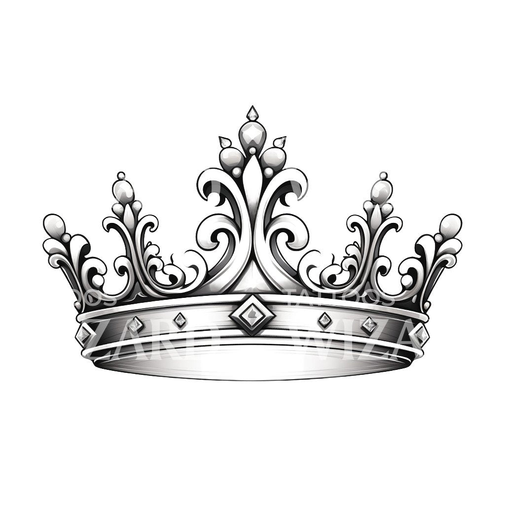 Black and Grey Crown Tattoo Design