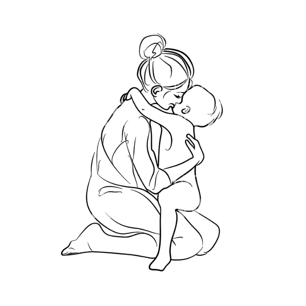 Mother and Child Outline Tattoo Design