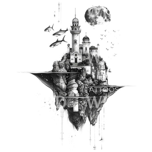 Atlantis City Dotwork Tattoo Design