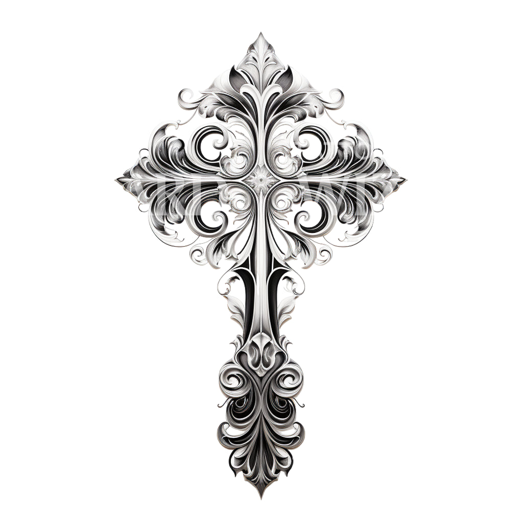 Baroque Cross Black and Grey Tattoo Design