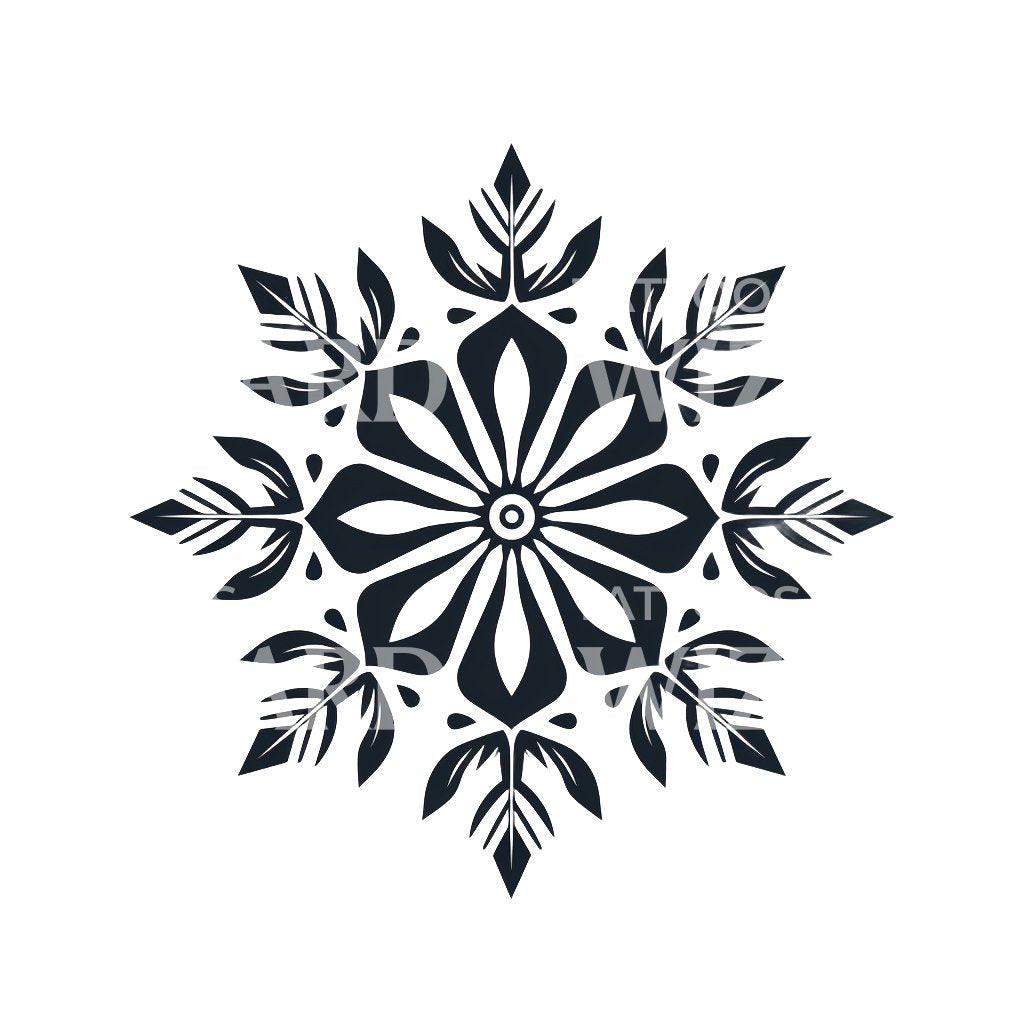 Simple Blackwork Snowflake Tattoo Design