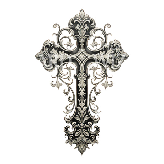 Baroque Cross Black and Grey Tattoo Design
