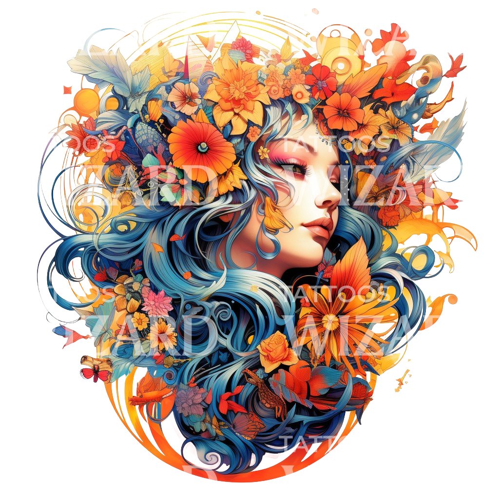 Neo Traditional Spring Goddess Tattoo Design