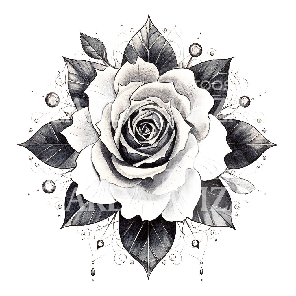 Black and Grey Rose Mandala Tattoo Design
