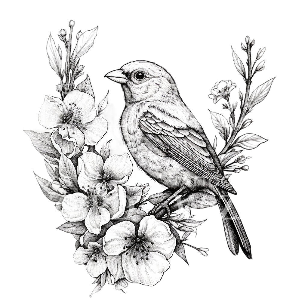 Black and Grey Canary Bird Tattoo Design