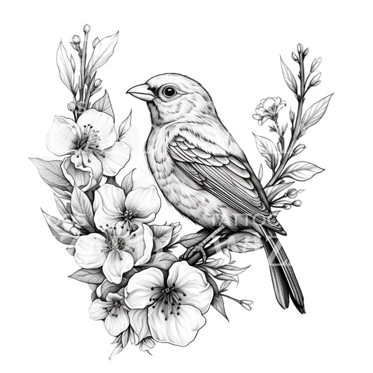 Black and Grey Canary Bird Tattoo Design
