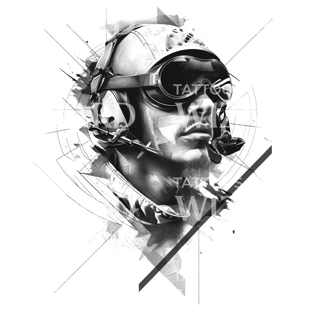 Aviator Sketch Portrait Tattoo Design