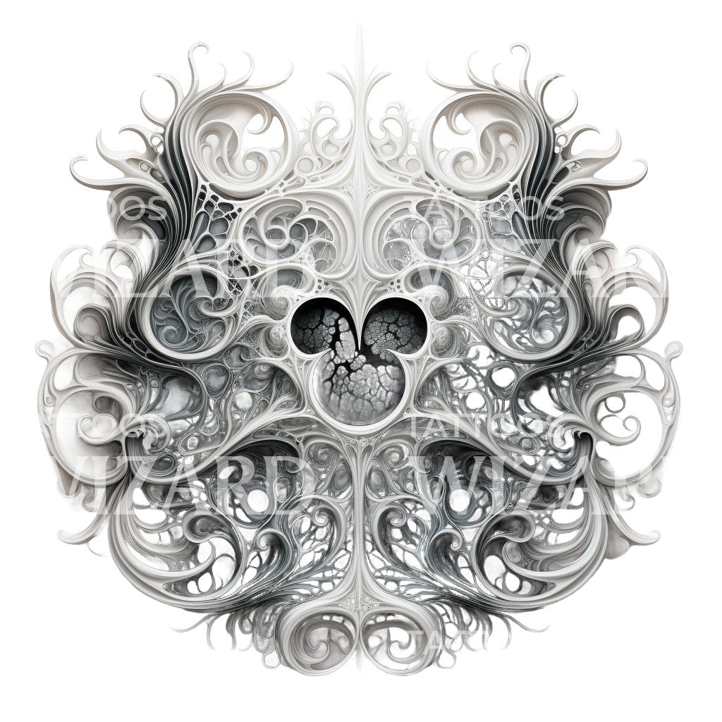 Psychedelic Abstract Fractals Black and Grey Tattoo Design