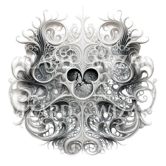 Psychedelic Abstract Fractals Black and Grey Tattoo Design