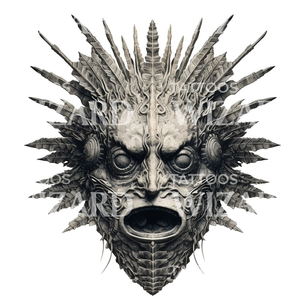 Tribal Mask Black and Grey Tattoo Design