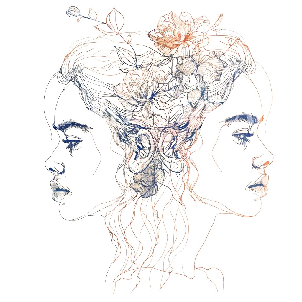 Tropical Double Side Women Portrait Tattoo Design