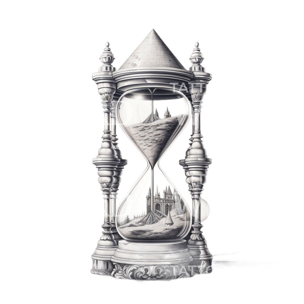 Ancient City Hourglass Tattoo Design