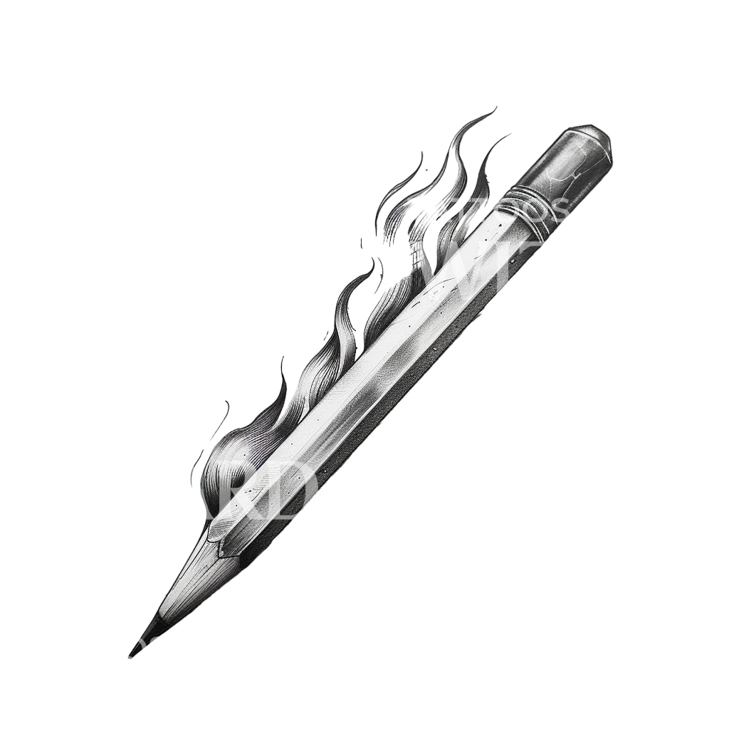 Sketch Pencil and Flames Tattoo Design
