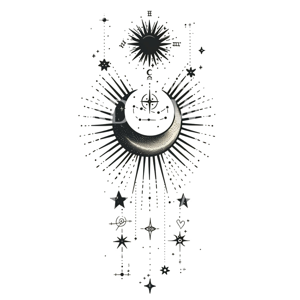 Astrology Inspired Moon and Sun Tattoo Design