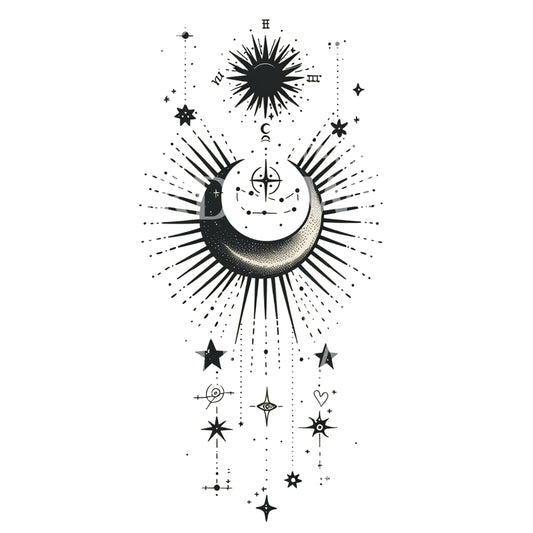 Astrology Inspired Moon and Sun Tattoo Design