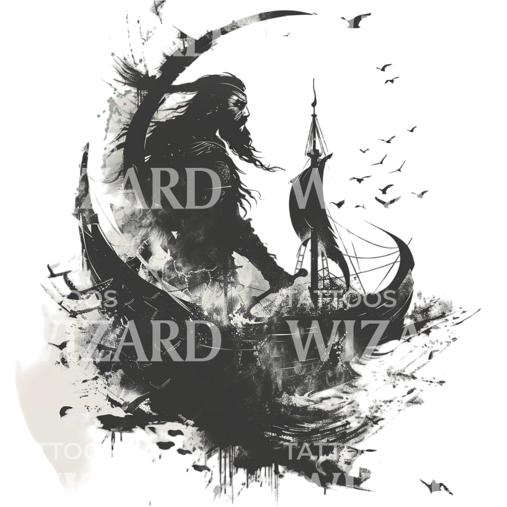 Vinland Warrior in the Storm Tattoo Design