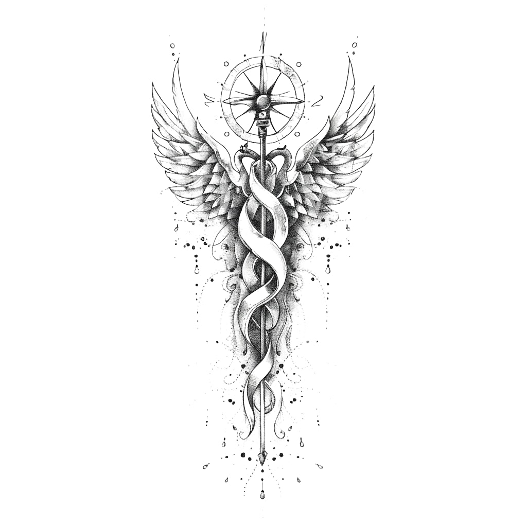 Caduceus and Compass Tattoo Design