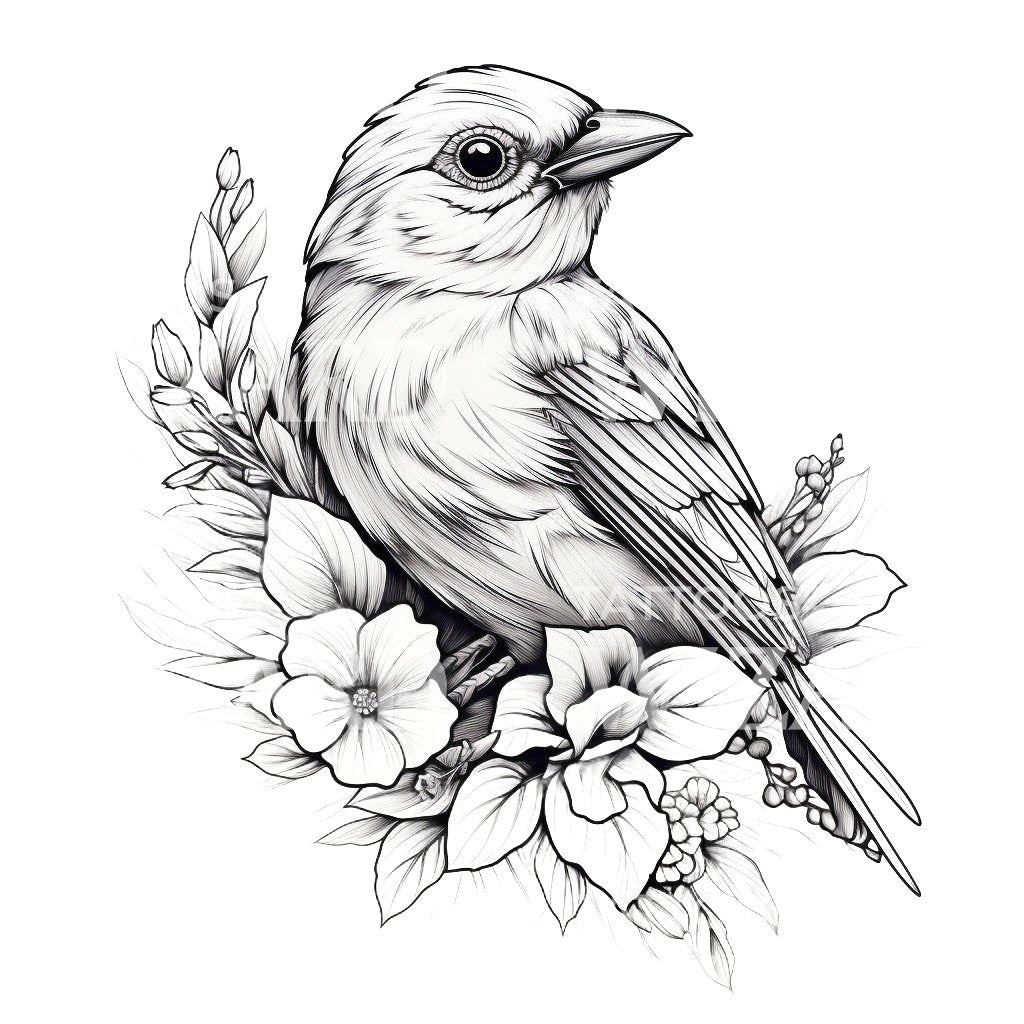Black and Grey Cute Sparrow Tattoo Design