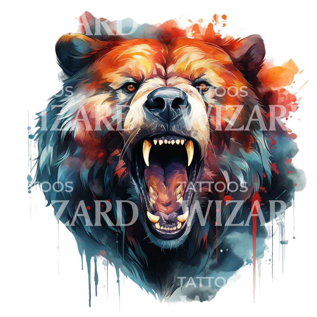Fierce Bear Watercolor Tattoo Design