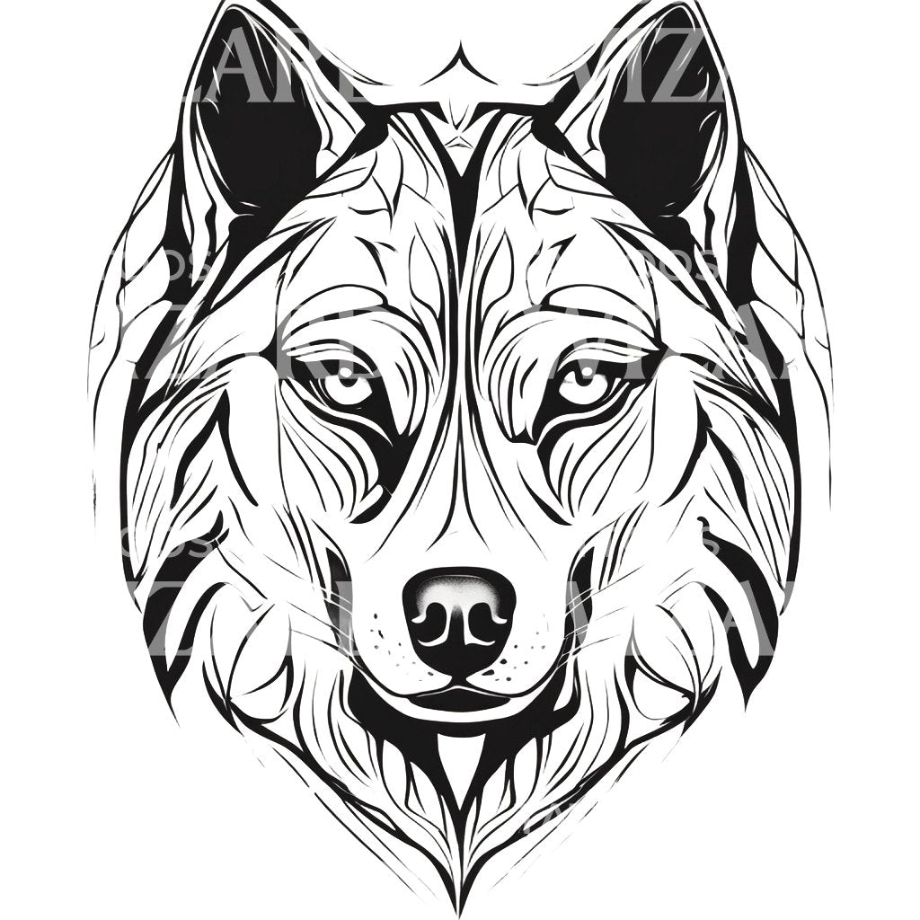 Siberian Husky Dog Head Tattoo Design