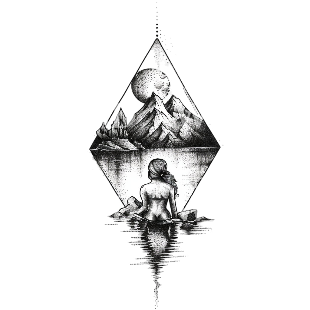 Woman Bathing in Lake Tattoo Design