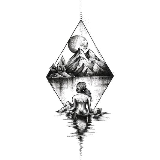 Woman Bathing in Lake Tattoo Design