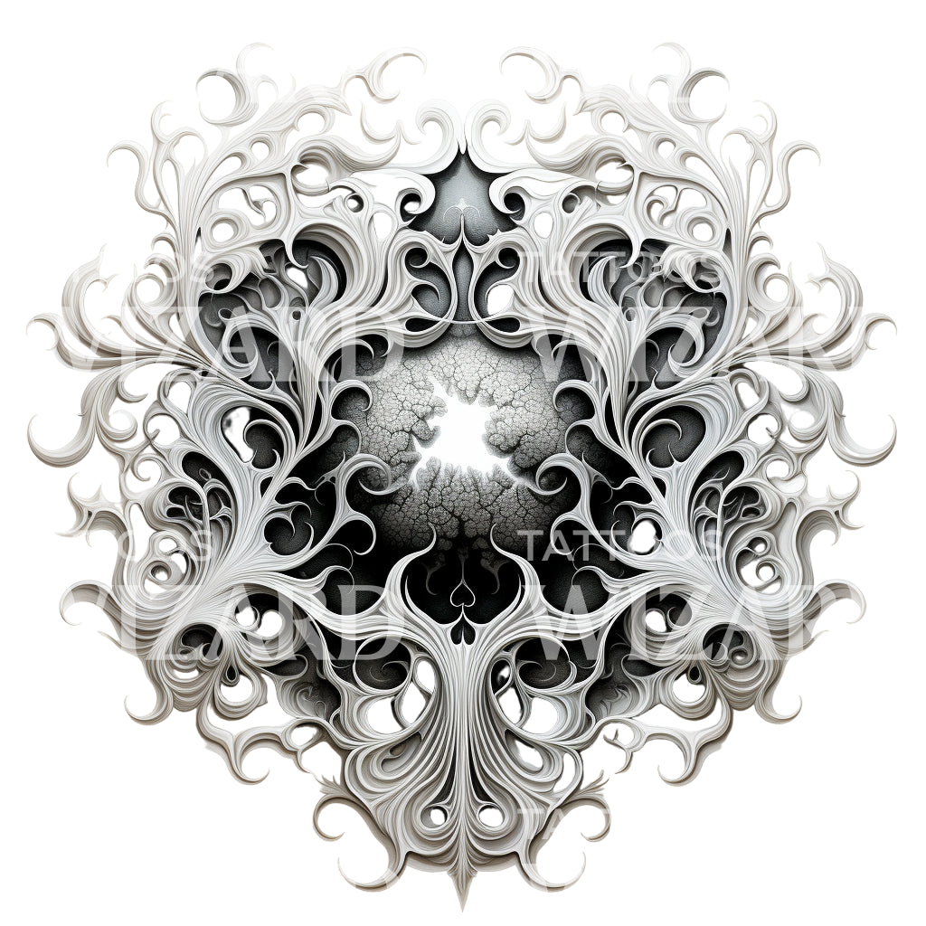 Psychedelic Abstract Fractals Black and Grey Tattoo Design