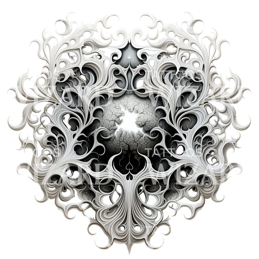 Psychedelic Abstract Fractals Black and Grey Tattoo Design