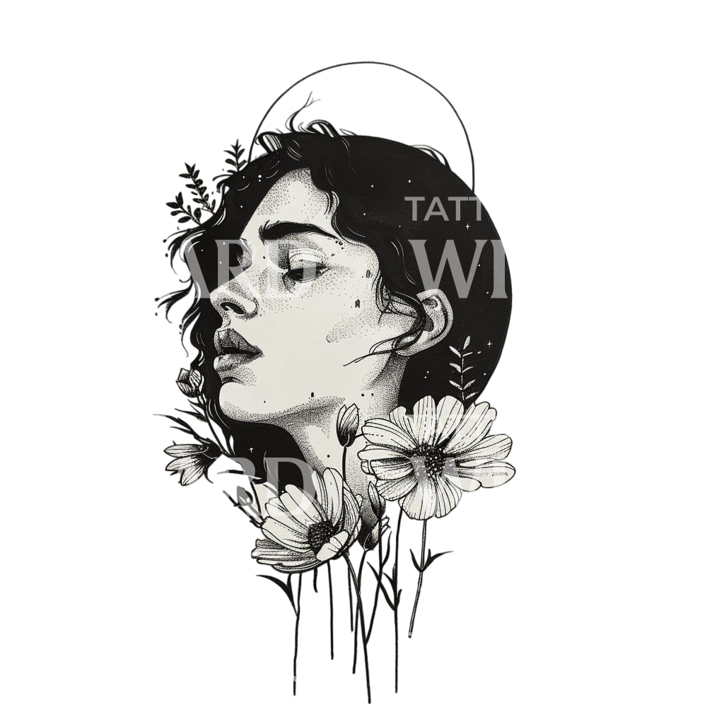 Woman of the Full Moon Tattoo Design