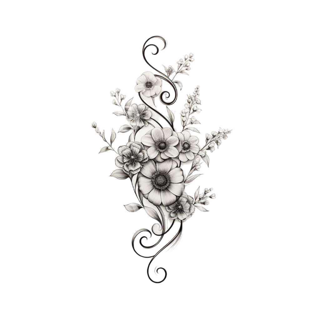 Delicate Fine Line Flowers Tattoo Design
