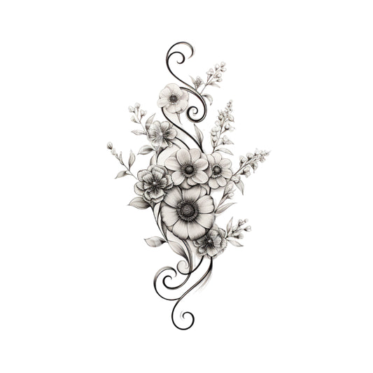 Delicate Fine Line Flowers Tattoo Design