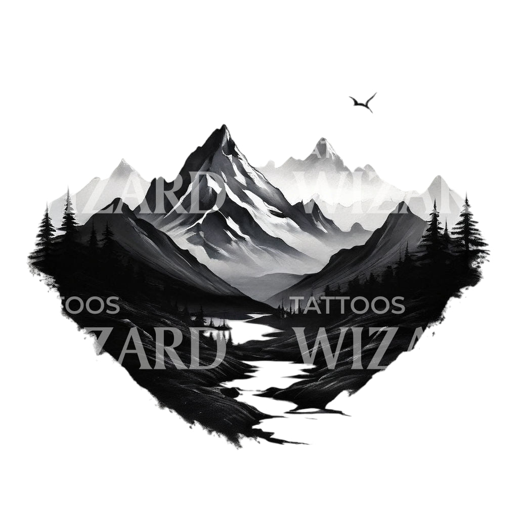 Minimalistic Mountain Range Tattoo Design
