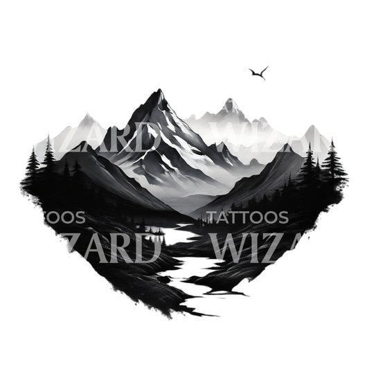 Minimalistic Mountain Range Tattoo Design
