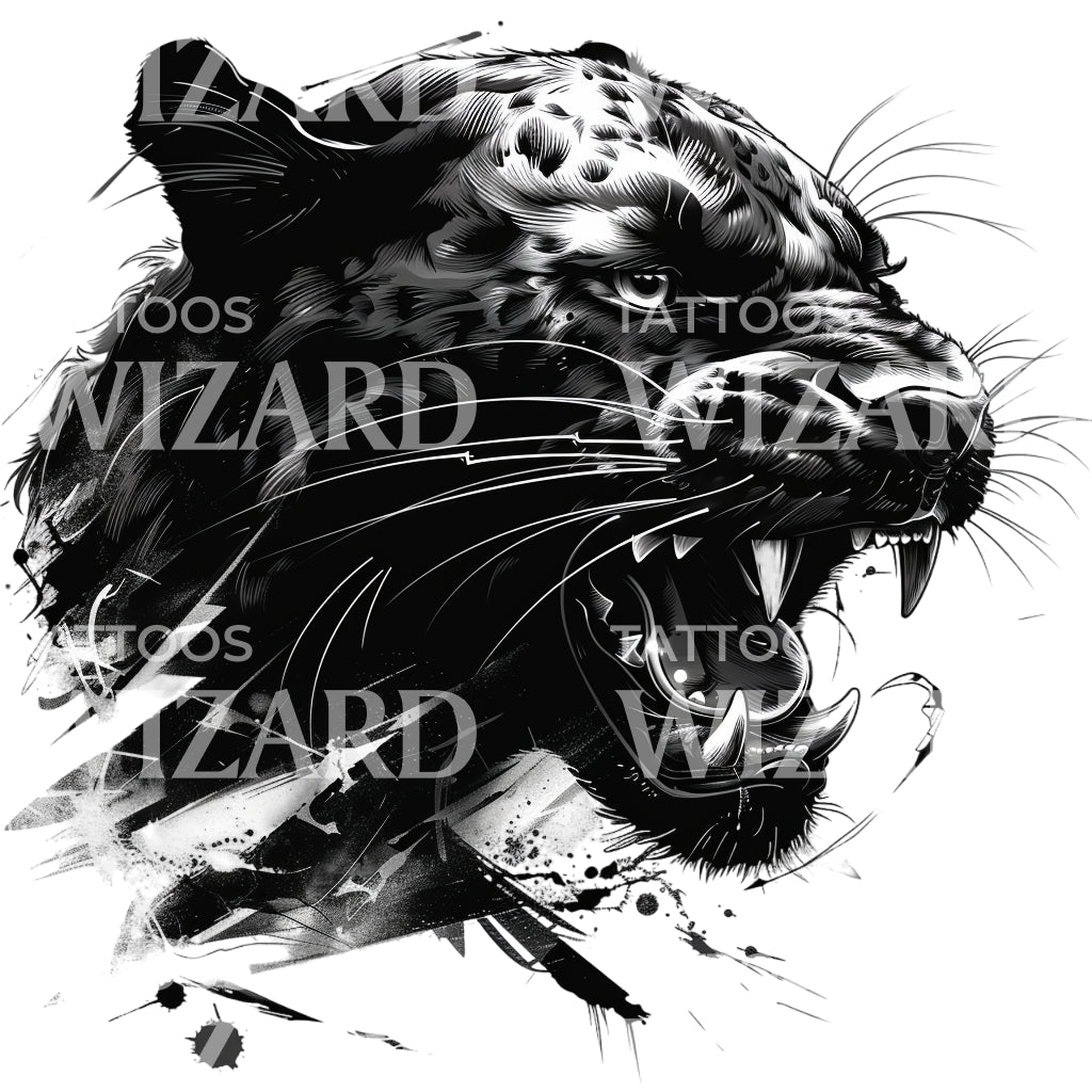 Menacing Black Panther Portrait Tattoo Design
