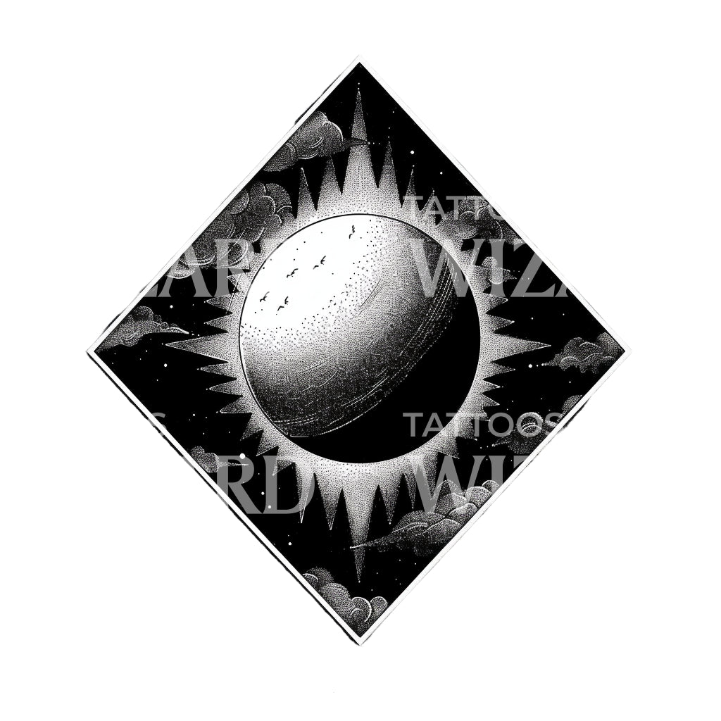Dotwork Solar Eclipse Tattoo Design