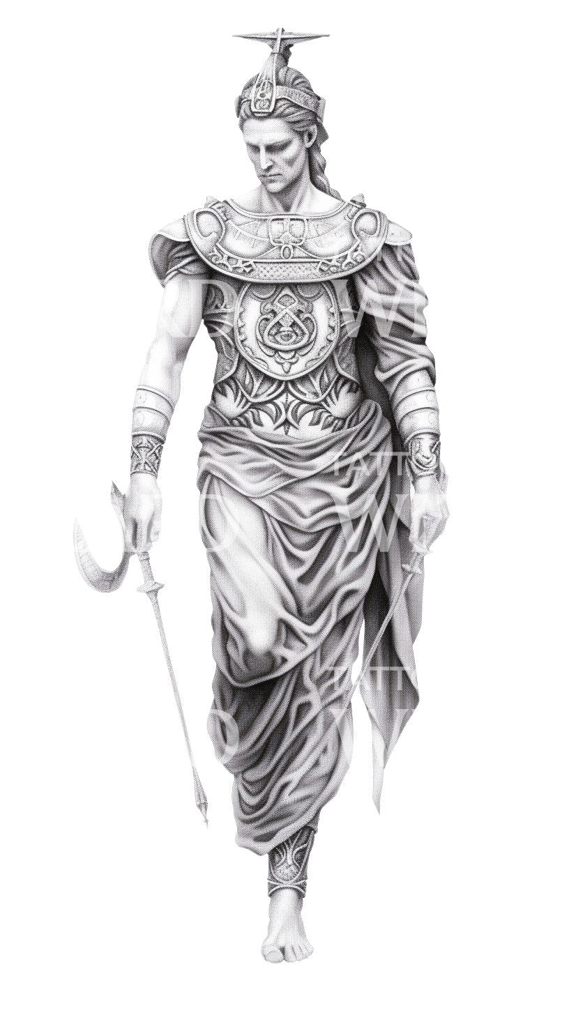 Black and Grey Greek God Tattoo Design