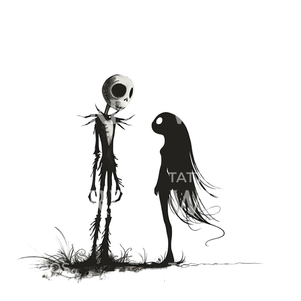 Jack and Sally Tattoo Outline Inspired by Tim Burton