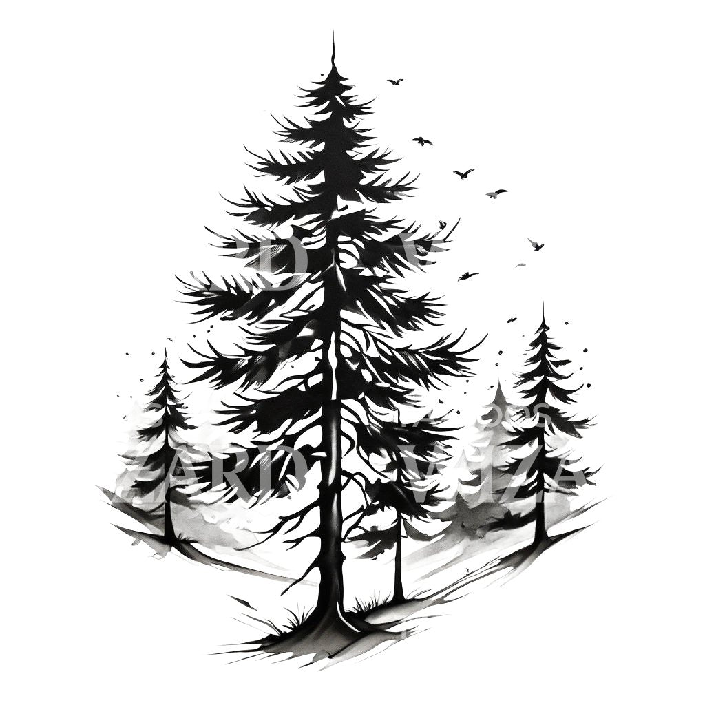 Minimalistic Pine Tree Tattoo Design