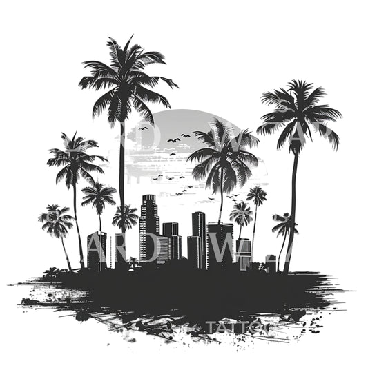 Miami Landscape and Palmtrees Tattoo Design
