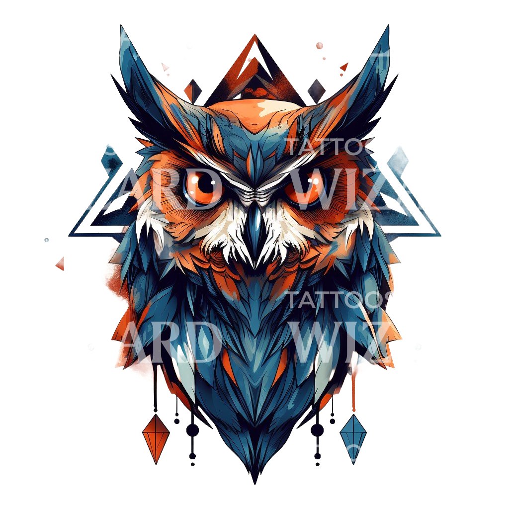 Geometric Vibrant Owl Tattoo Design
