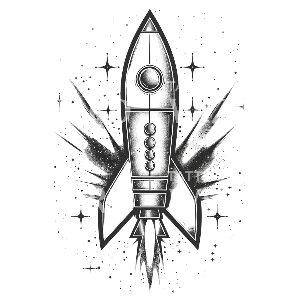 Old School Space Rocket Tattoo Design