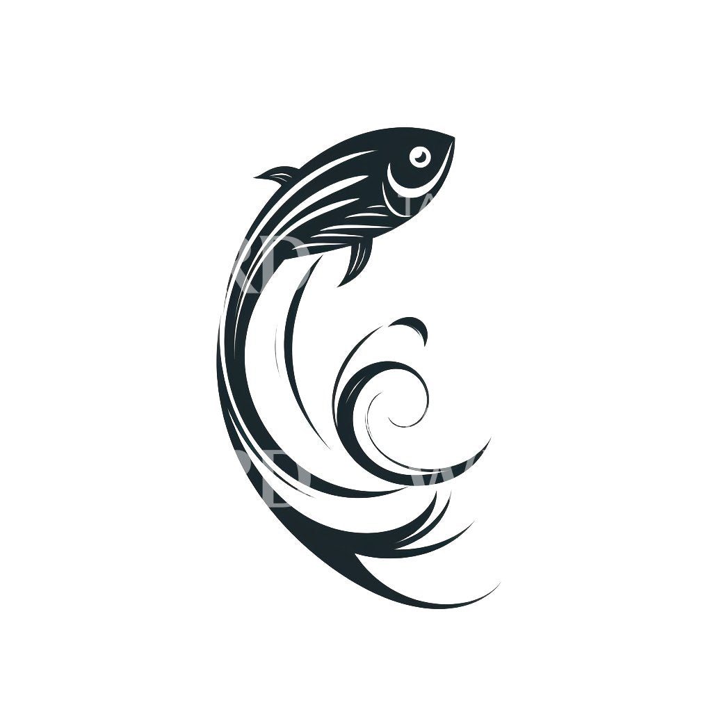Minimalist Jumping Fish Tattoo Design