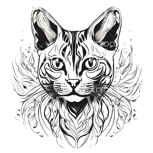 Bengal Cat Head with Patterns Tattoo Design