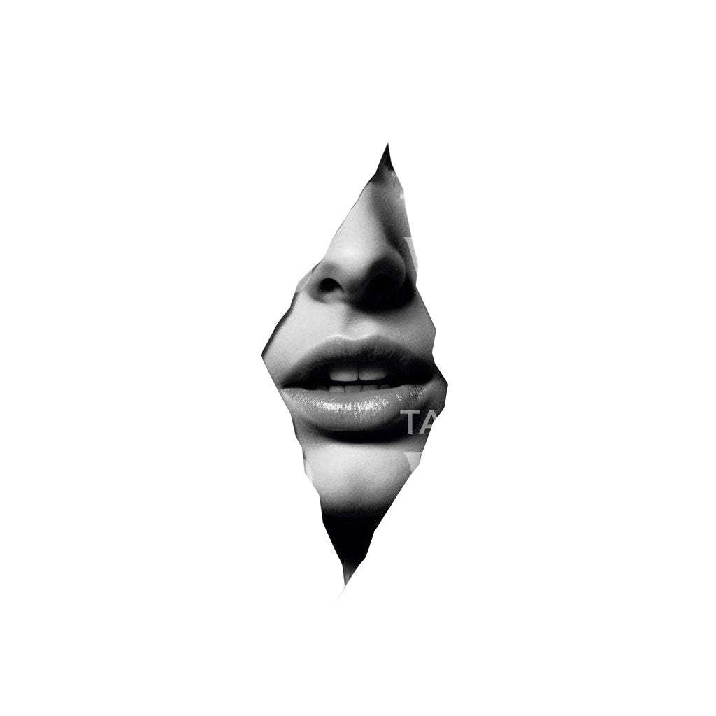 Ripped Paper Woman Lips Tattoo Design