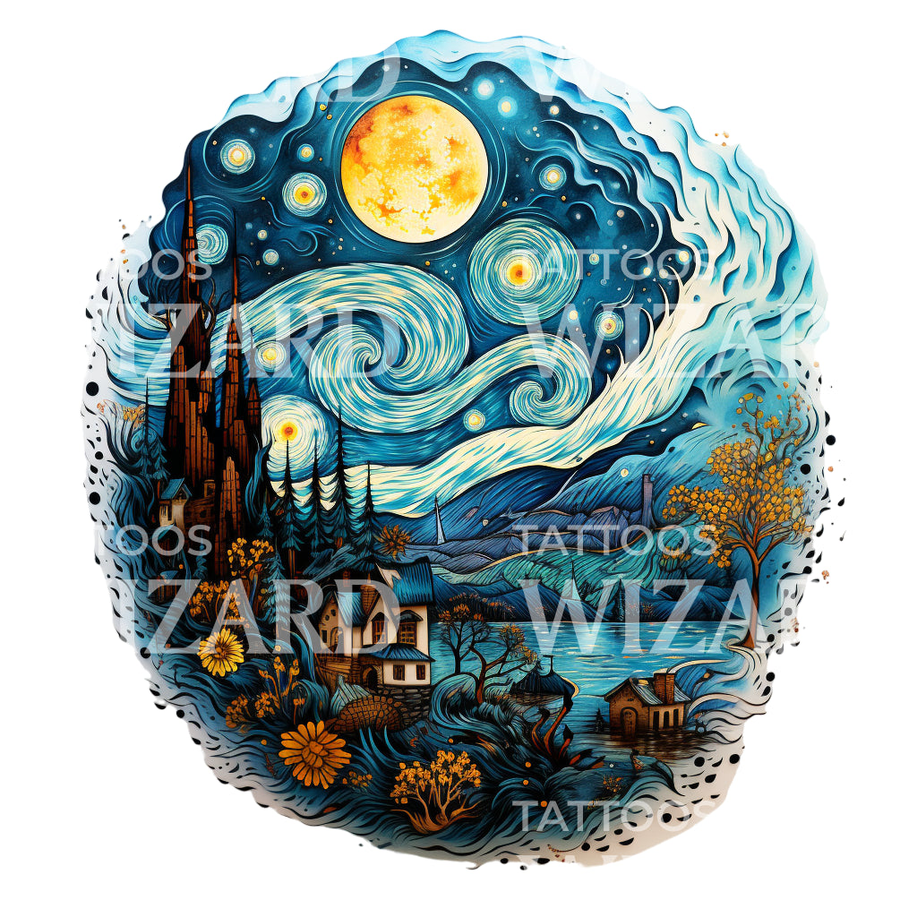 Van Gogh Starry Night Tattoo Design