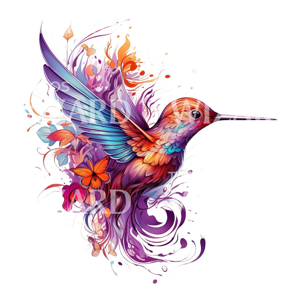 Colorful Hummingbird Watercolor Tattoo Design