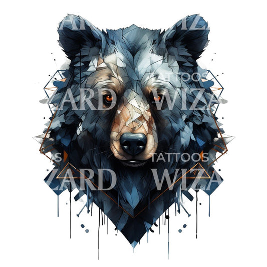 Dark Blue Bear Portrait Tattoo Design