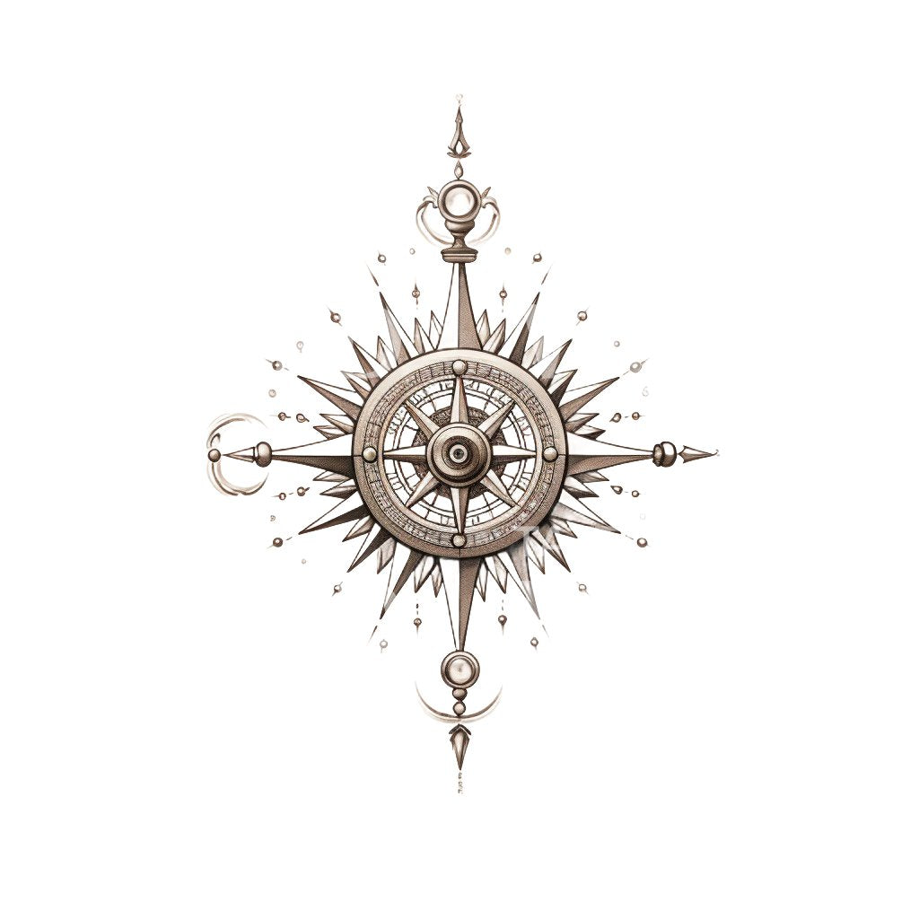 Compass Black and Grey Tattoo Design